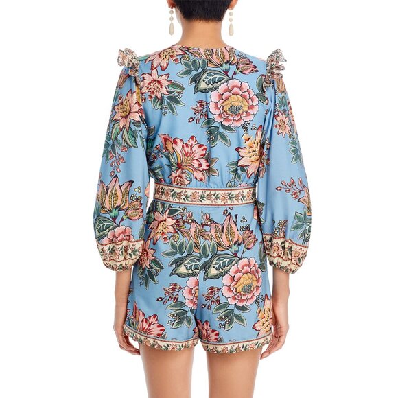 FARM Rio Wonderful Bouquet Floral Print Belted Romper, Blue/White/Pink, NWT π§π· - Picture 4 of 14